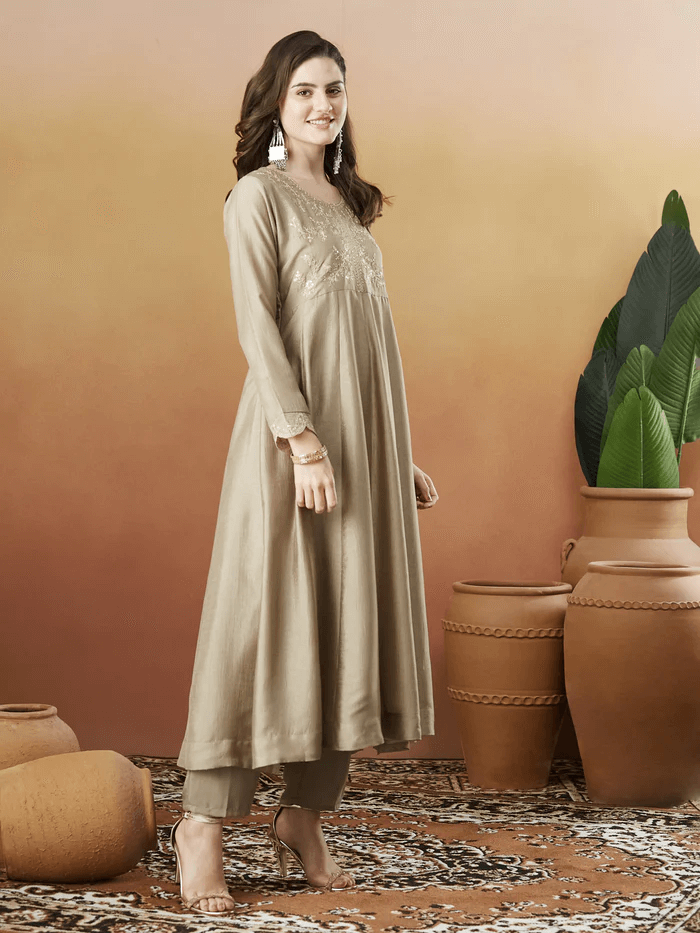 Women’s Embroidered Anarkali and Pant with Dupatta Set