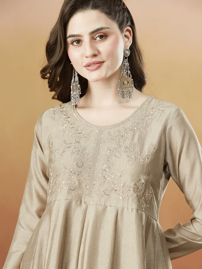 Women’s Embroidered Anarkali and Pant with Dupatta Set