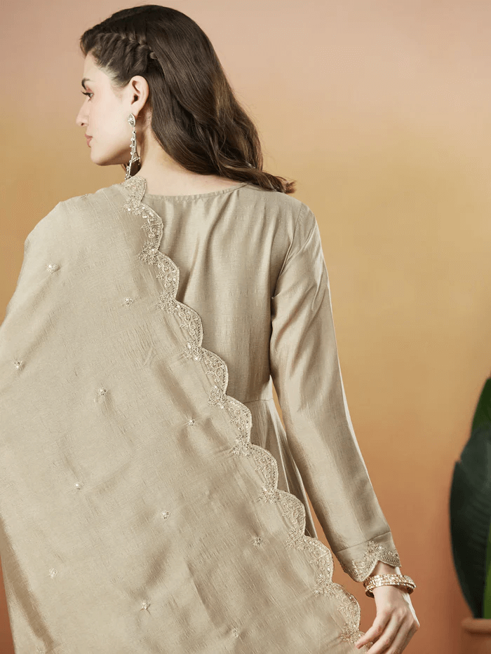 Women’s Embroidered Anarkali and Pant with Dupatta Set