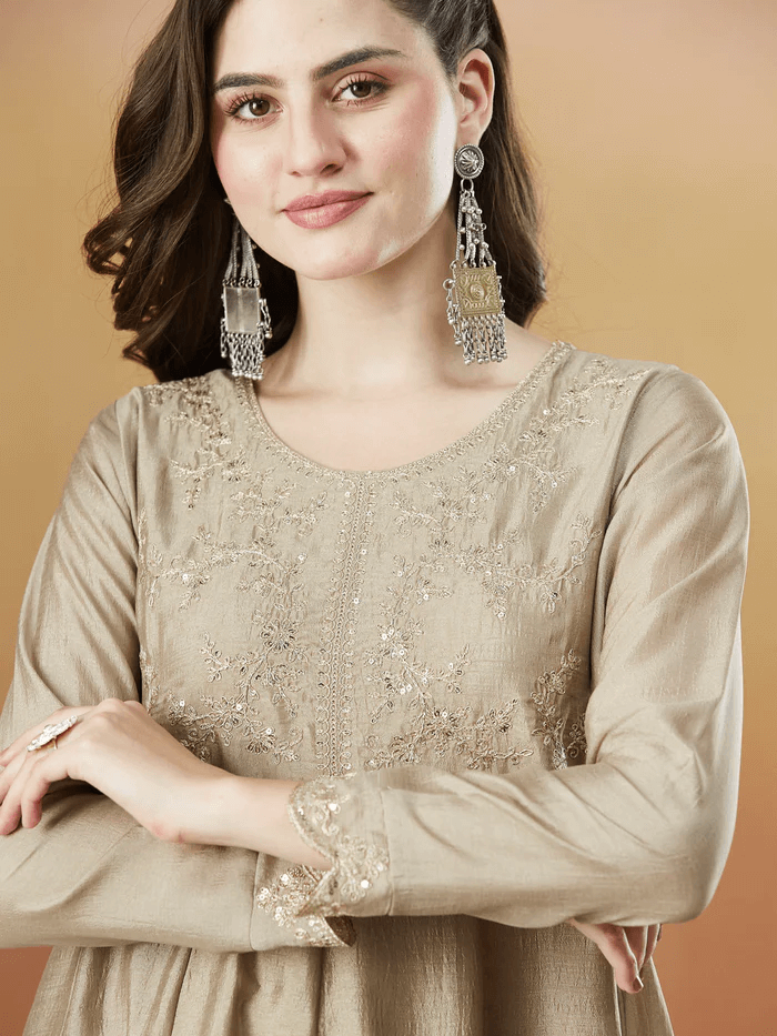 Women’s Embroidered Anarkali and Pant with Dupatta Set