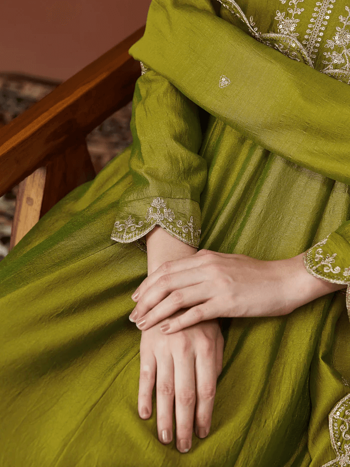 Embroidered Anarkali and Pant with Dupatta Set