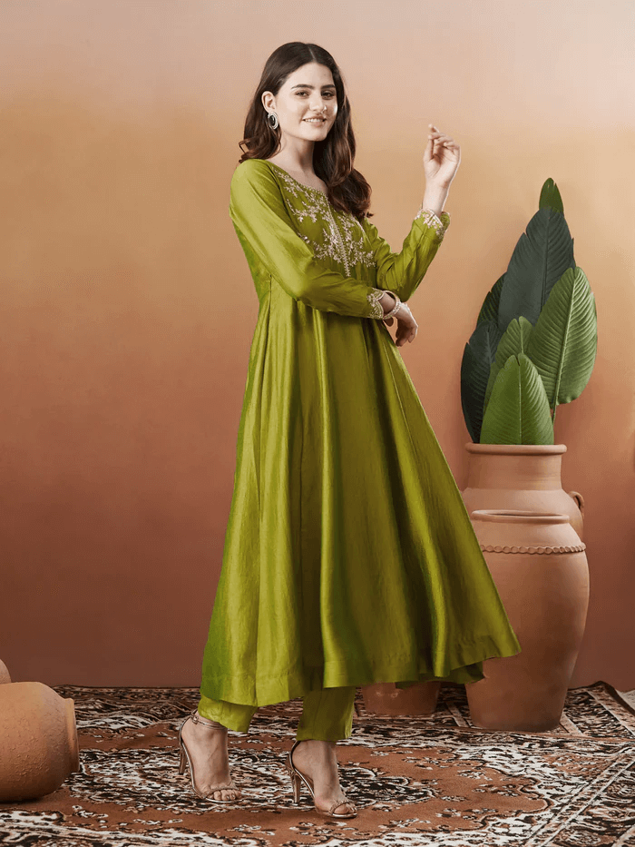 Embroidered Anarkali and Pant with Dupatta Set