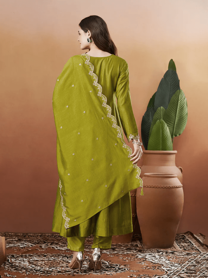 Embroidered Anarkali and Pant with Dupatta Set