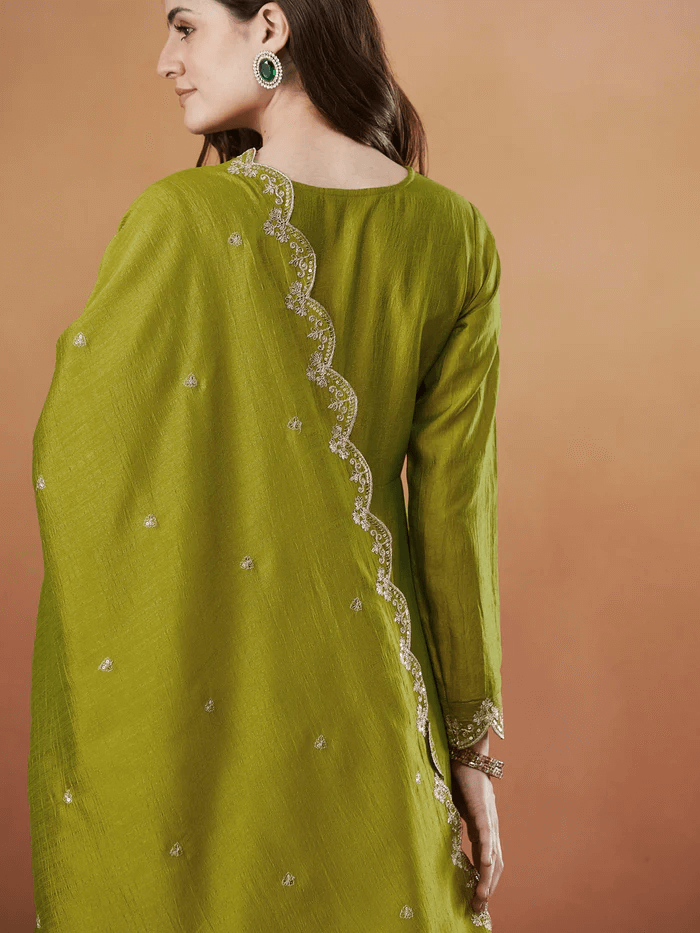 Embroidered Anarkali and Pant with Dupatta Set