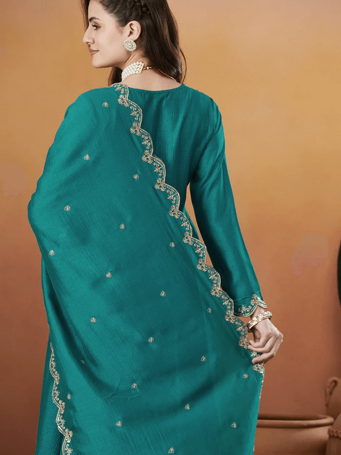 Women’s Embroidered Anarkali and Pant with Dupatta Set