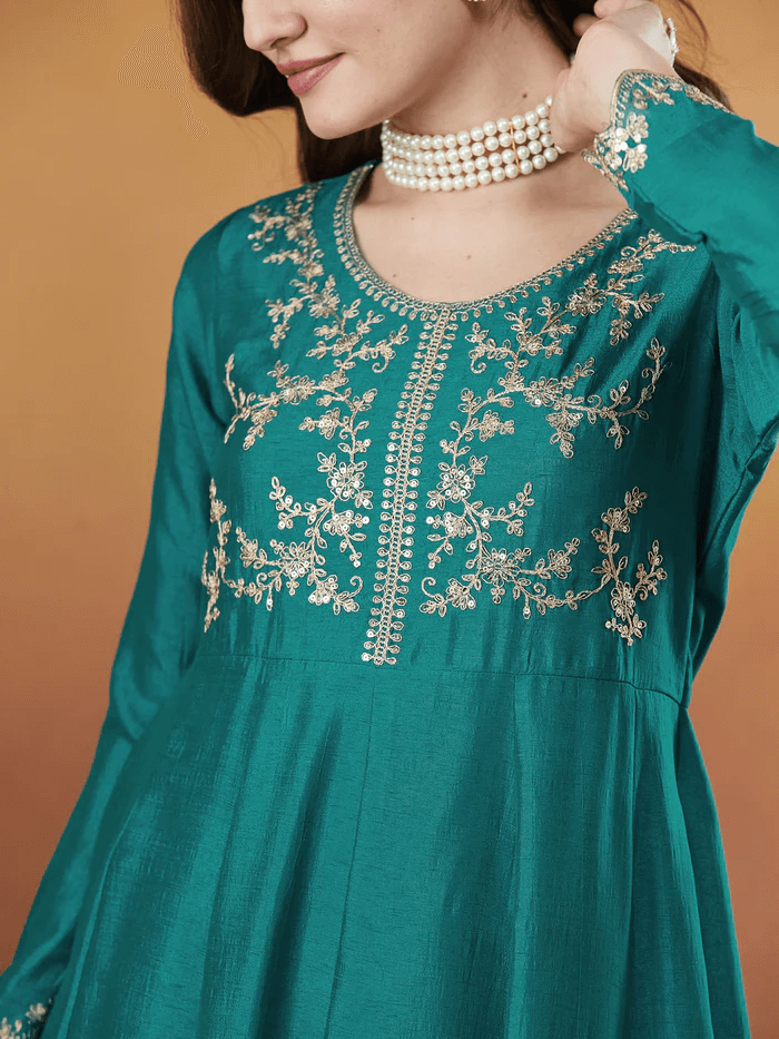Women’s Embroidered Anarkali and Pant with Dupatta Set