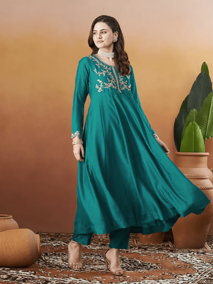 Women’s Embroidered Anarkali and Pant with Dupatta Set