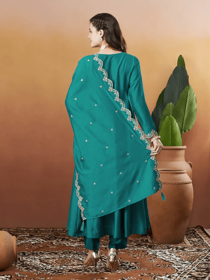 Women’s Embroidered Anarkali and Pant with Dupatta Set