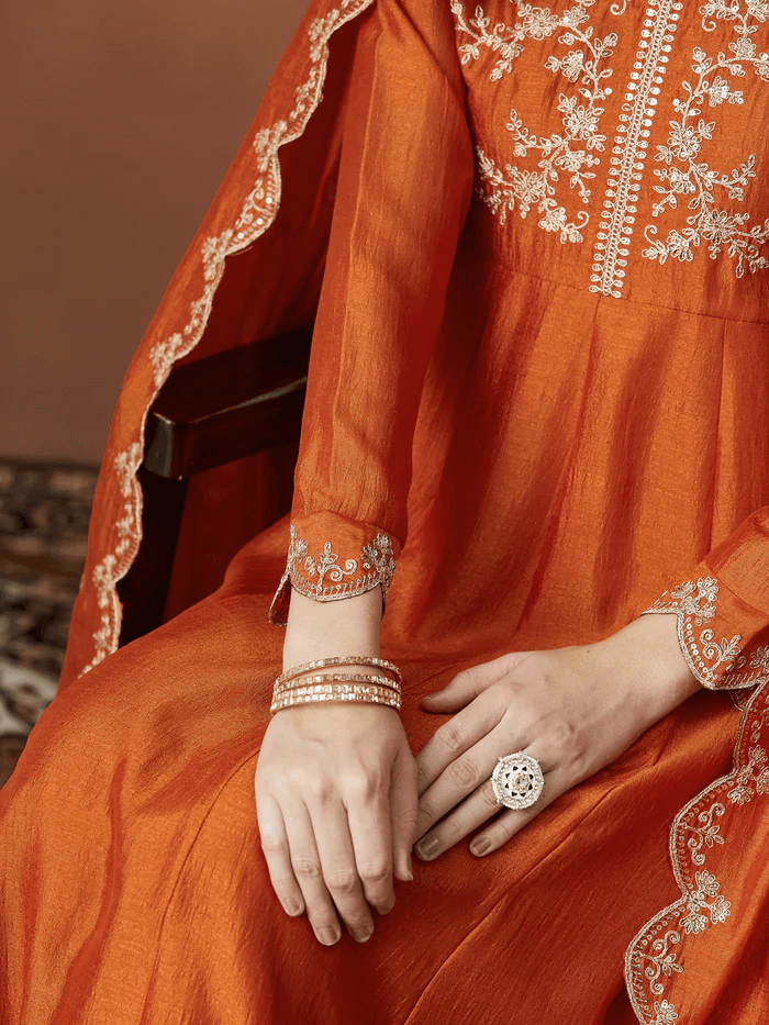 Women’s Embroidered Anarkali and Pant with Dupatta Set