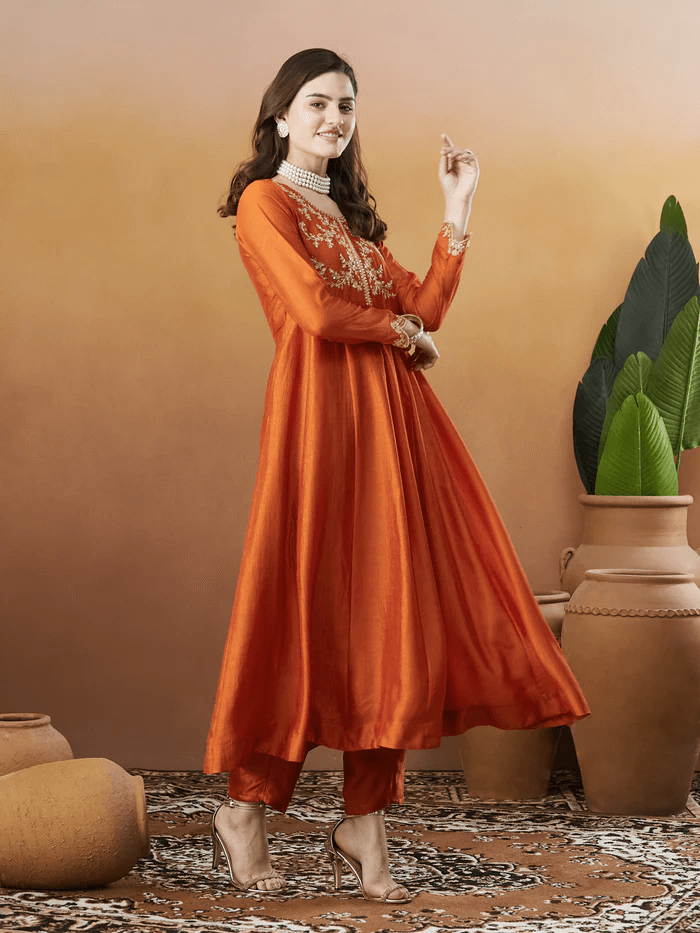 Women’s Embroidered Anarkali and Pant with Dupatta Set