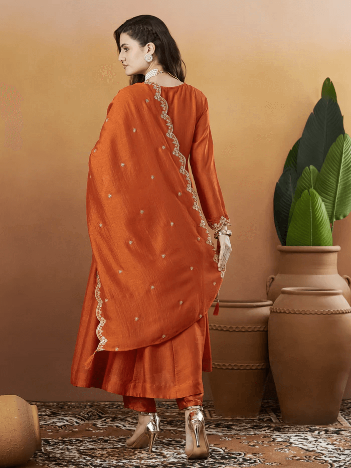 Women’s Embroidered Anarkali and Pant with Dupatta Set