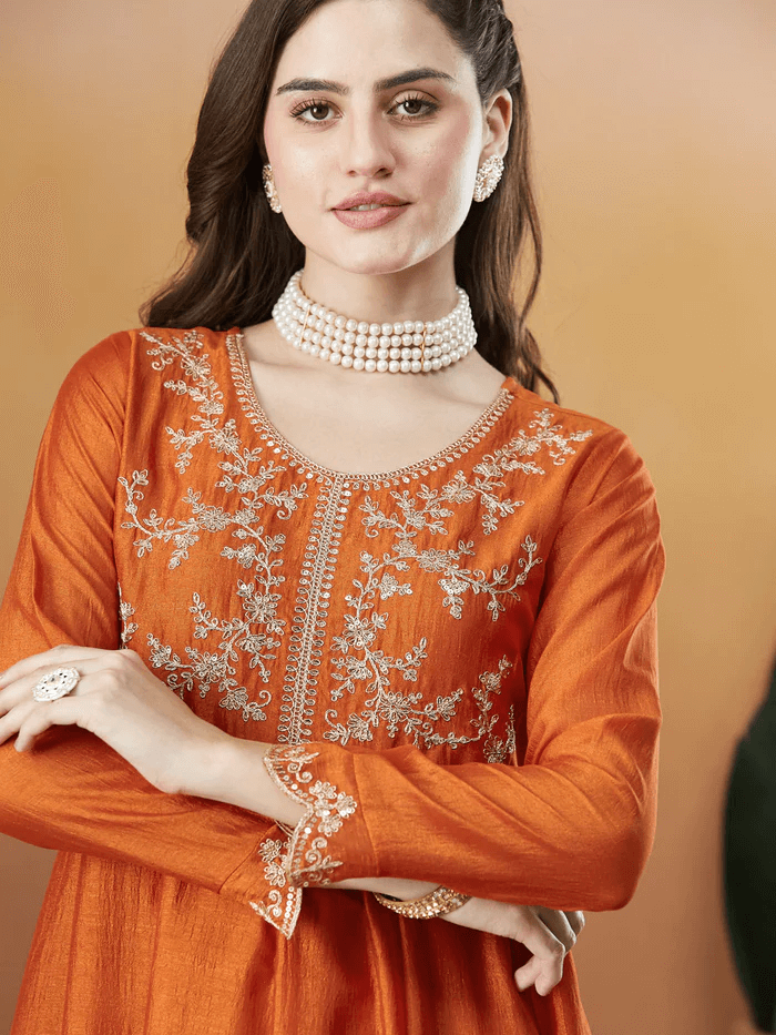 Women’s Embroidered Anarkali and Pant with Dupatta Set