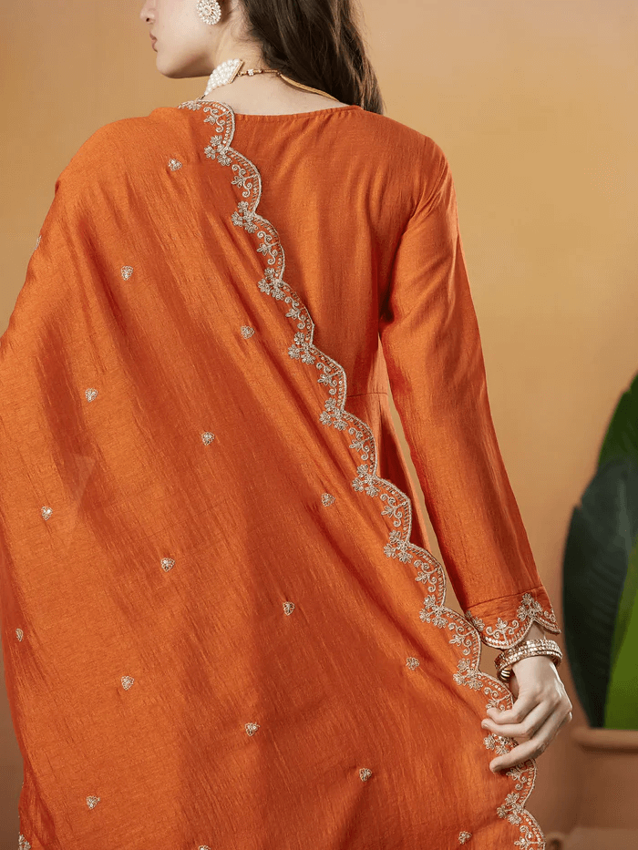 Women’s Embroidered Anarkali and Pant with Dupatta Set