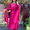 Women Embrodairy Chanderi  Stright Kurta Set With chinon duppata