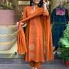 Women Embrodairy Chanderi  Stright Kurta Set With chinon duppata