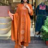 Women Embrodairy Chanderi  Stright Kurta Set With chinon duppata