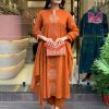 Women Embrodairy Chanderi  Stright Kurta Set With chinon duppata