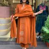 Women Embrodairy Chanderi  Stright Kurta Set With chinon duppata