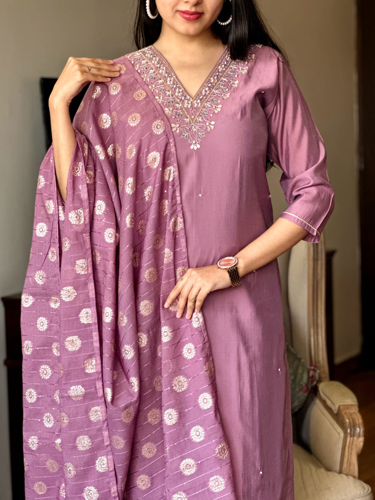 Women Embroidered Chanderi  SILK  kurta set