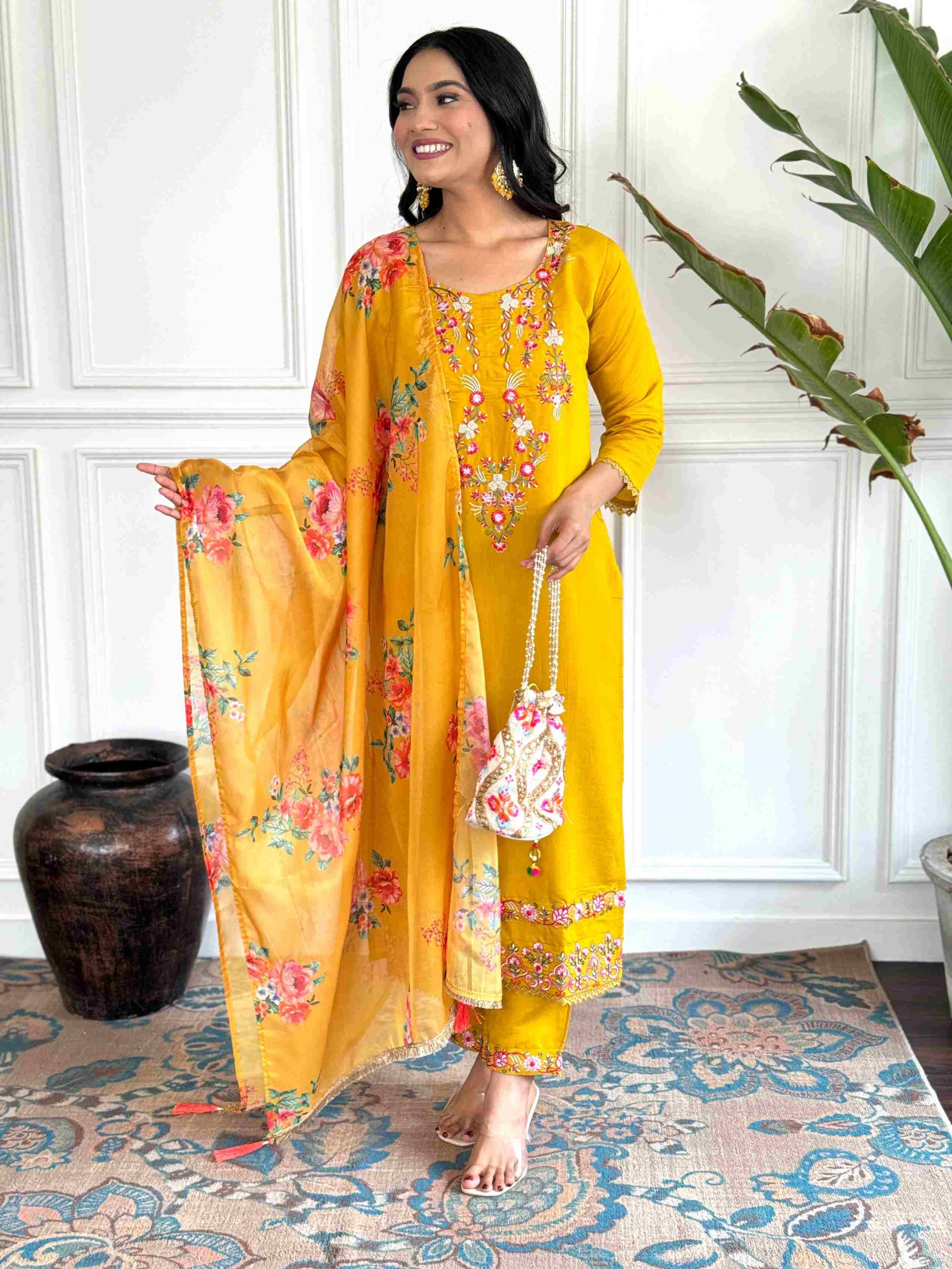 Women Embroidered  kurta set With Dupatta