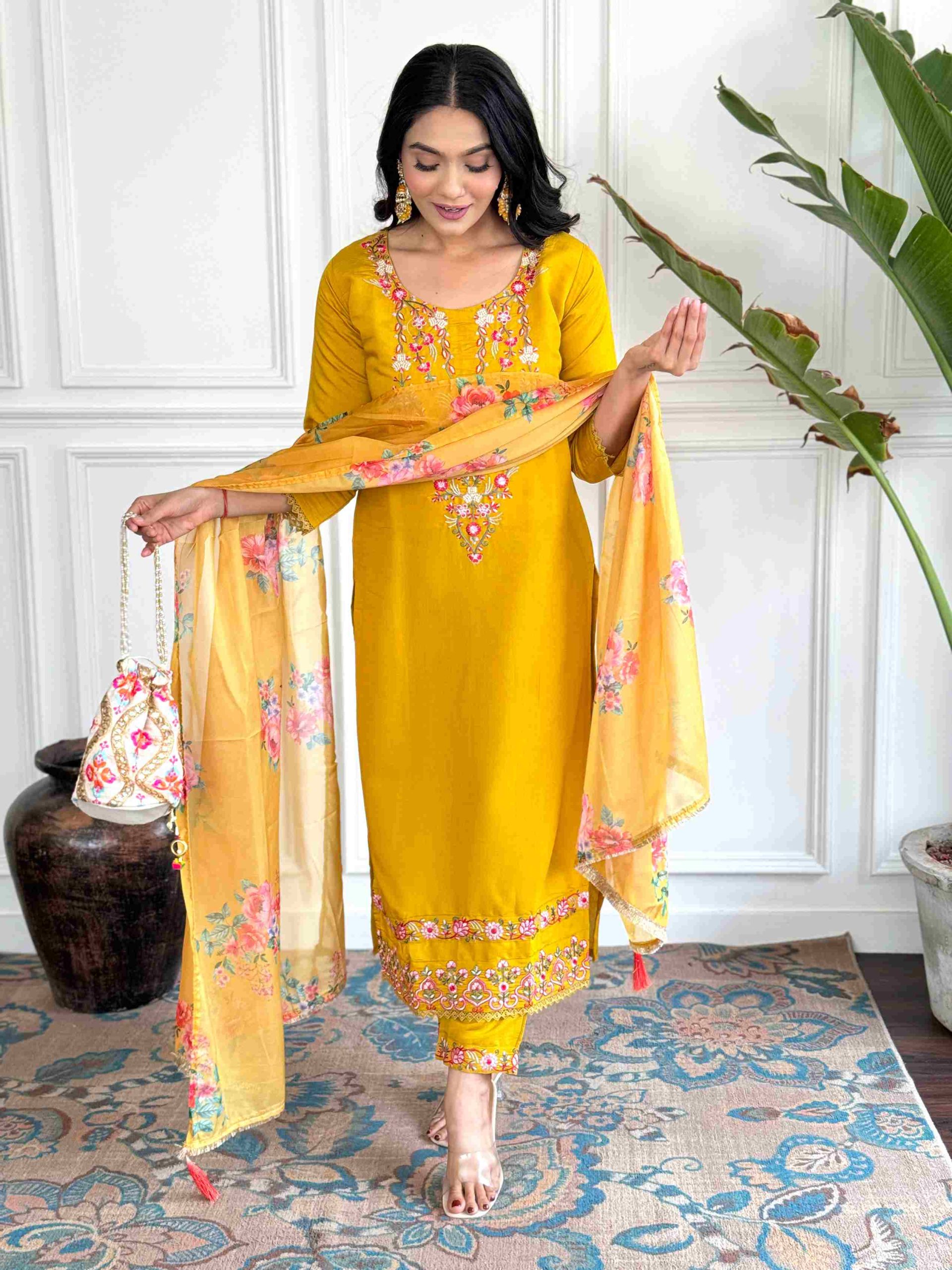 Women Embroidered  kurta set With Dupatta
