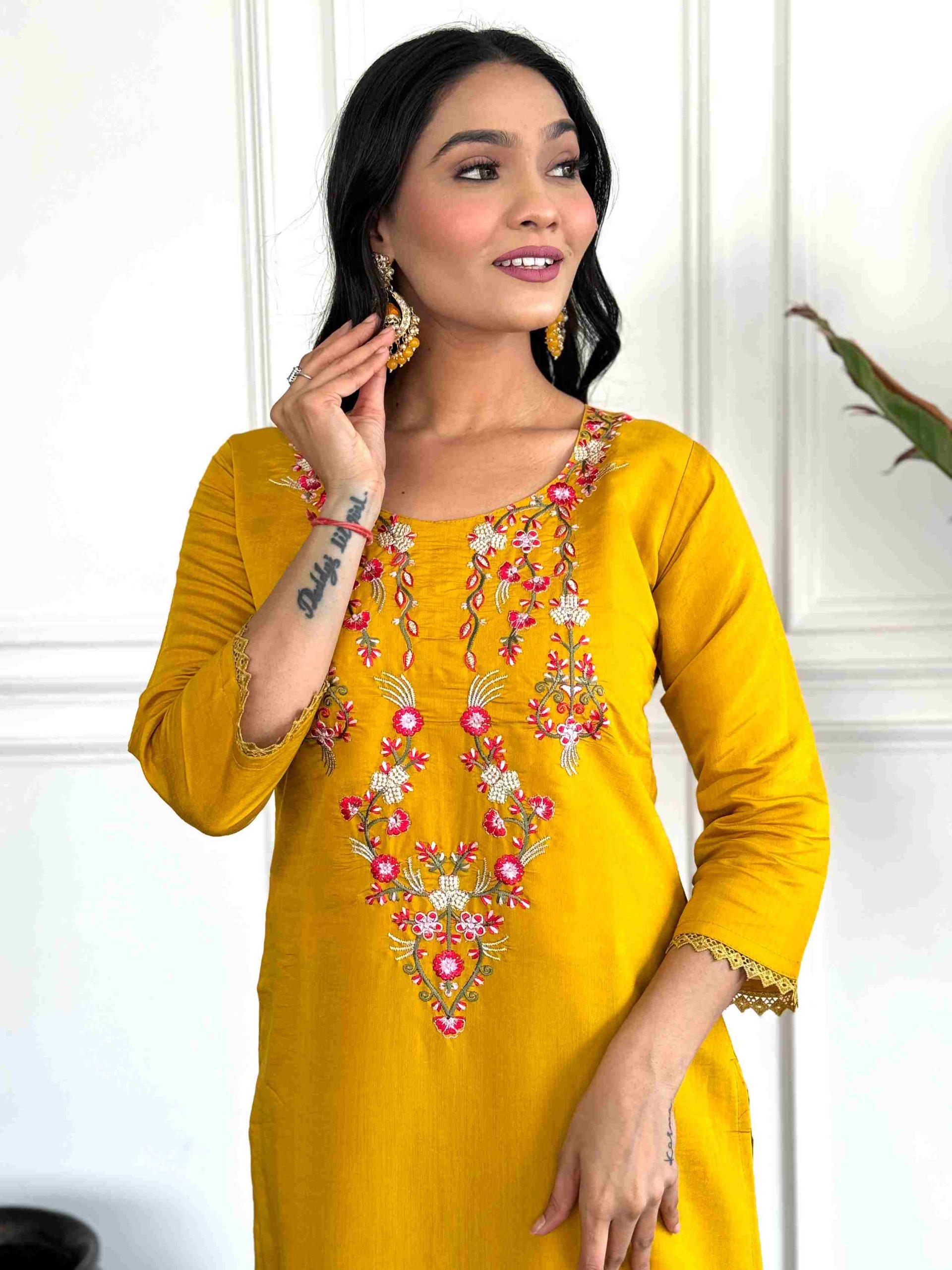 Women Embroidered  kurta set With Dupatta