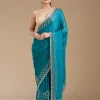 Blue Stonework (Gold) Chiffon Saree
