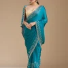 Blue Stonework (Gold) Chiffon Saree