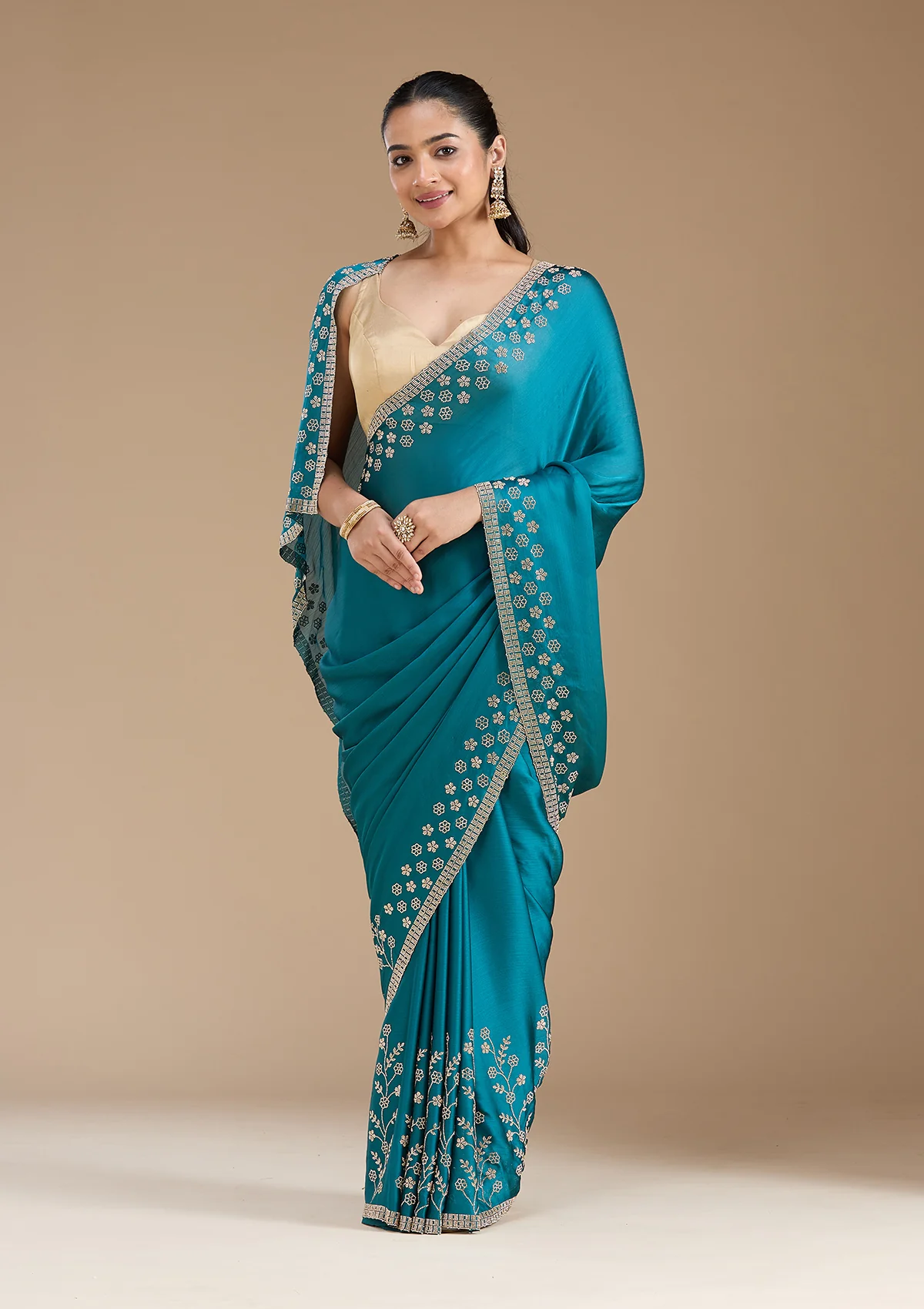 Blue Stonework (Gold) Chiffon Saree