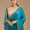 Blue Stonework (Gold) Chiffon Saree