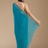 Blue Stonework (Gold) Chiffon Saree