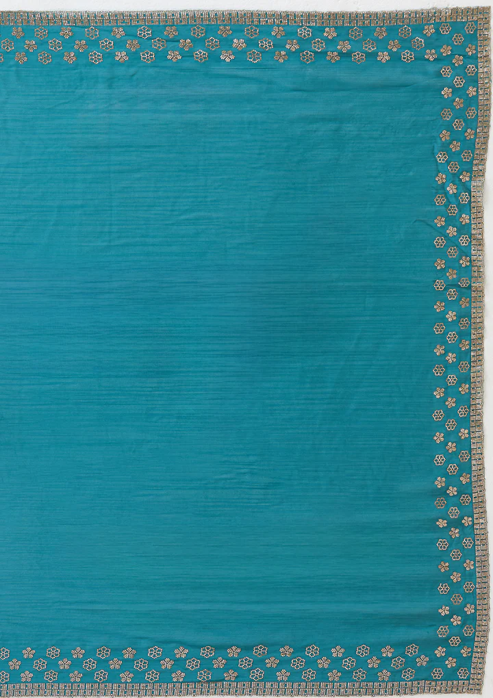 Blue Stonework (Gold) Chiffon Saree