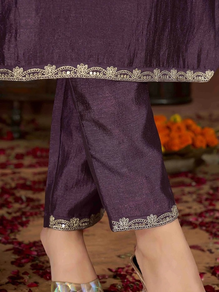 Embroidered Vichitra & Embroidered Dupatta Set