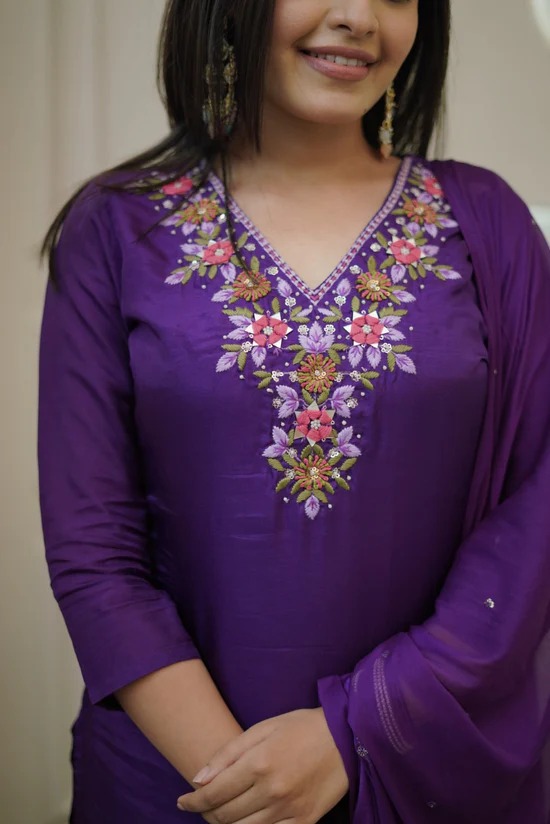Women Embroidered Chanderi  SILK  kurta set
