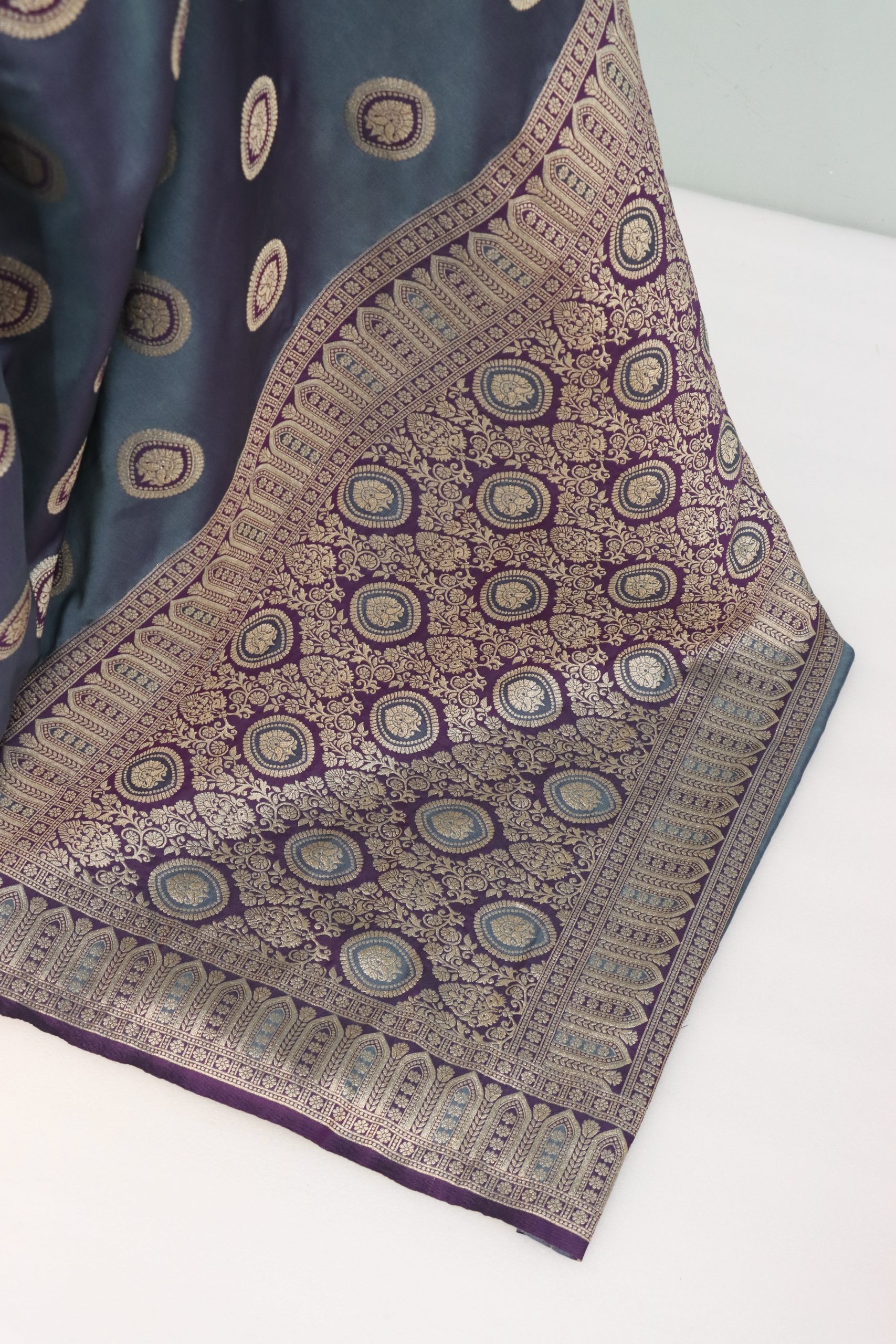 Grey & Purple Banarasi Silk Saree