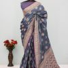 Grey & Purple Banarasi Silk Saree