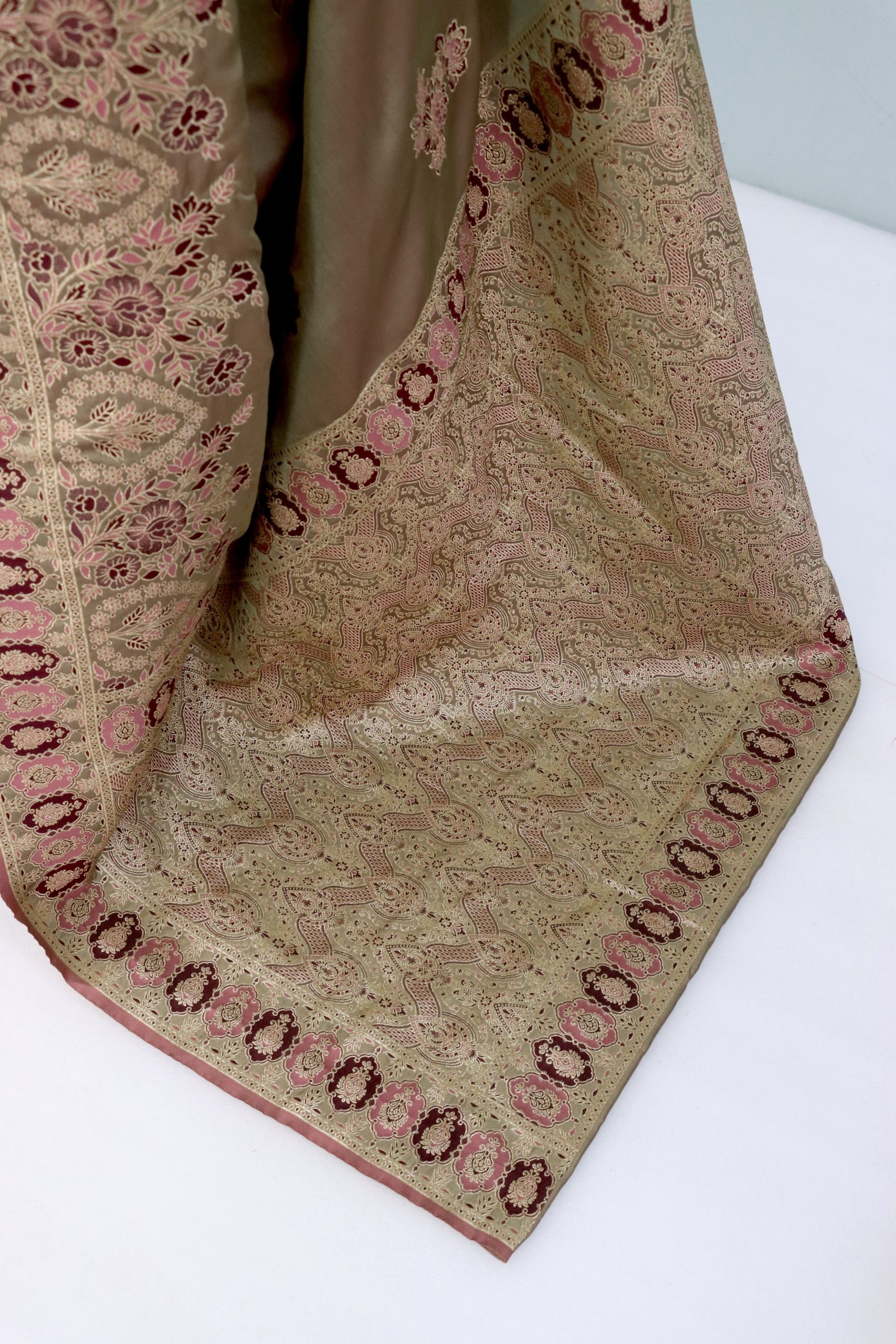 Beige & Blush Pink Banarasi Silk Saree