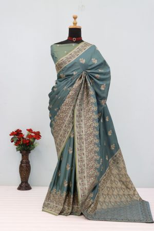 Teal Blue Banarasi Silk Saree