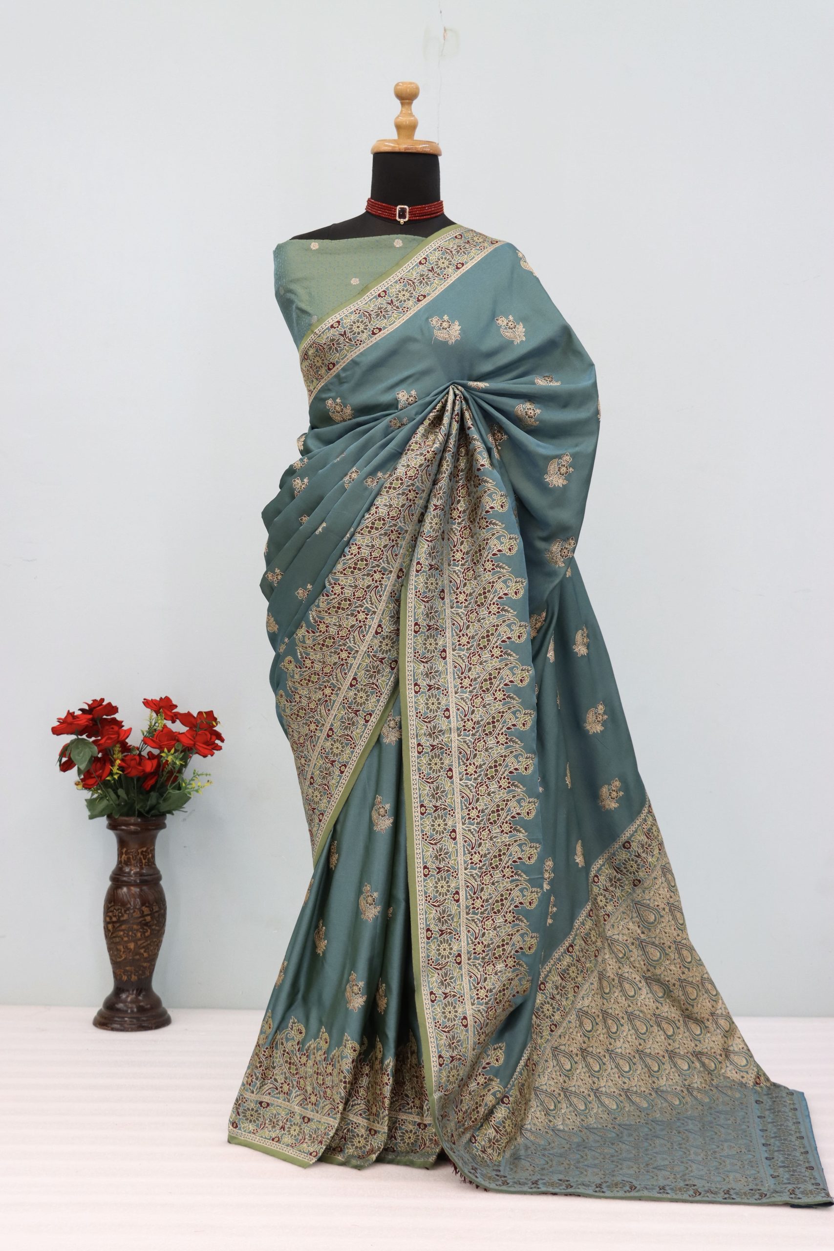 Teal Blue Banarasi Silk Saree