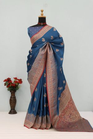 Teal Blue Banarasi Silk Saree
