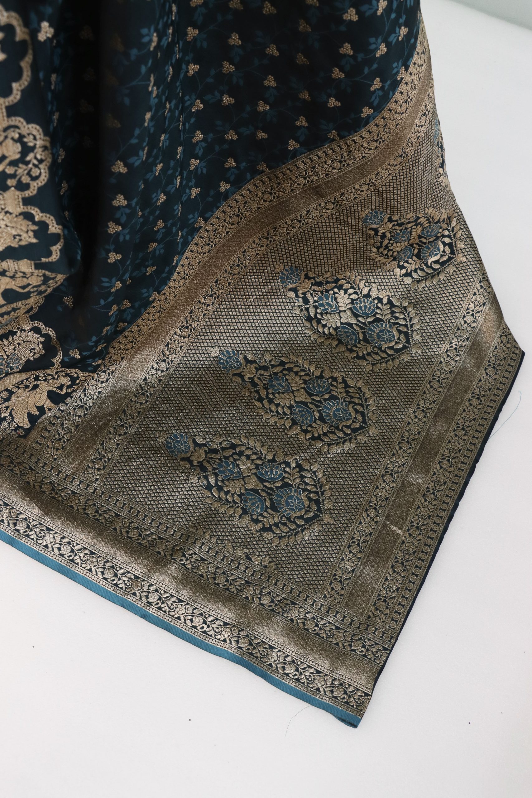 Dark Teal Banarasi Silk Saree