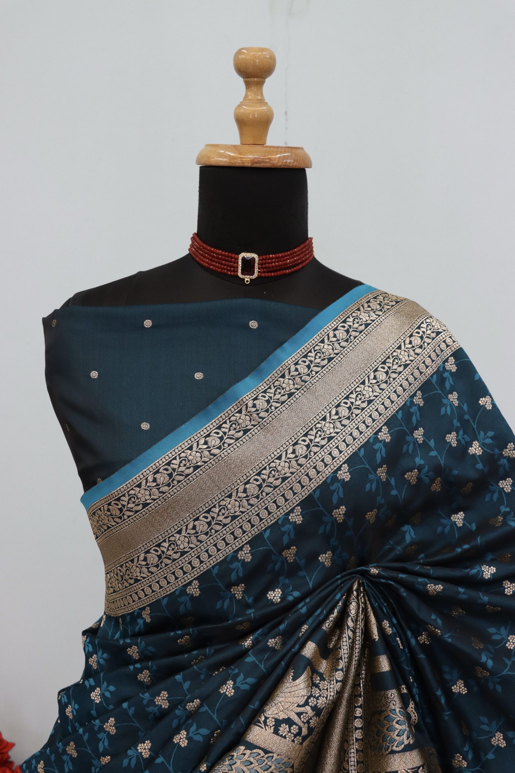 Dark Teal Banarasi Silk Saree