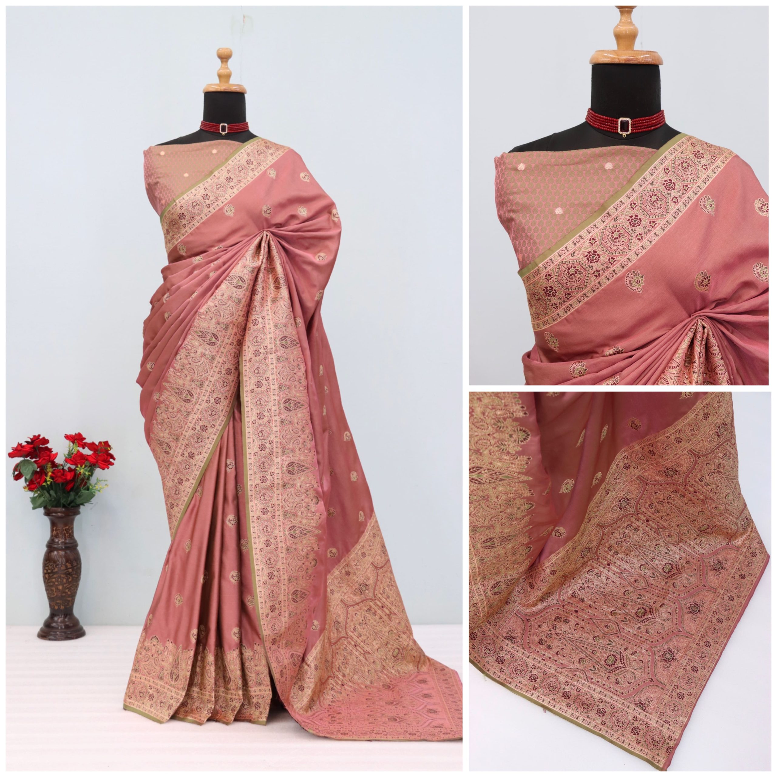 Dusty Rose Banarasi Silk Saree