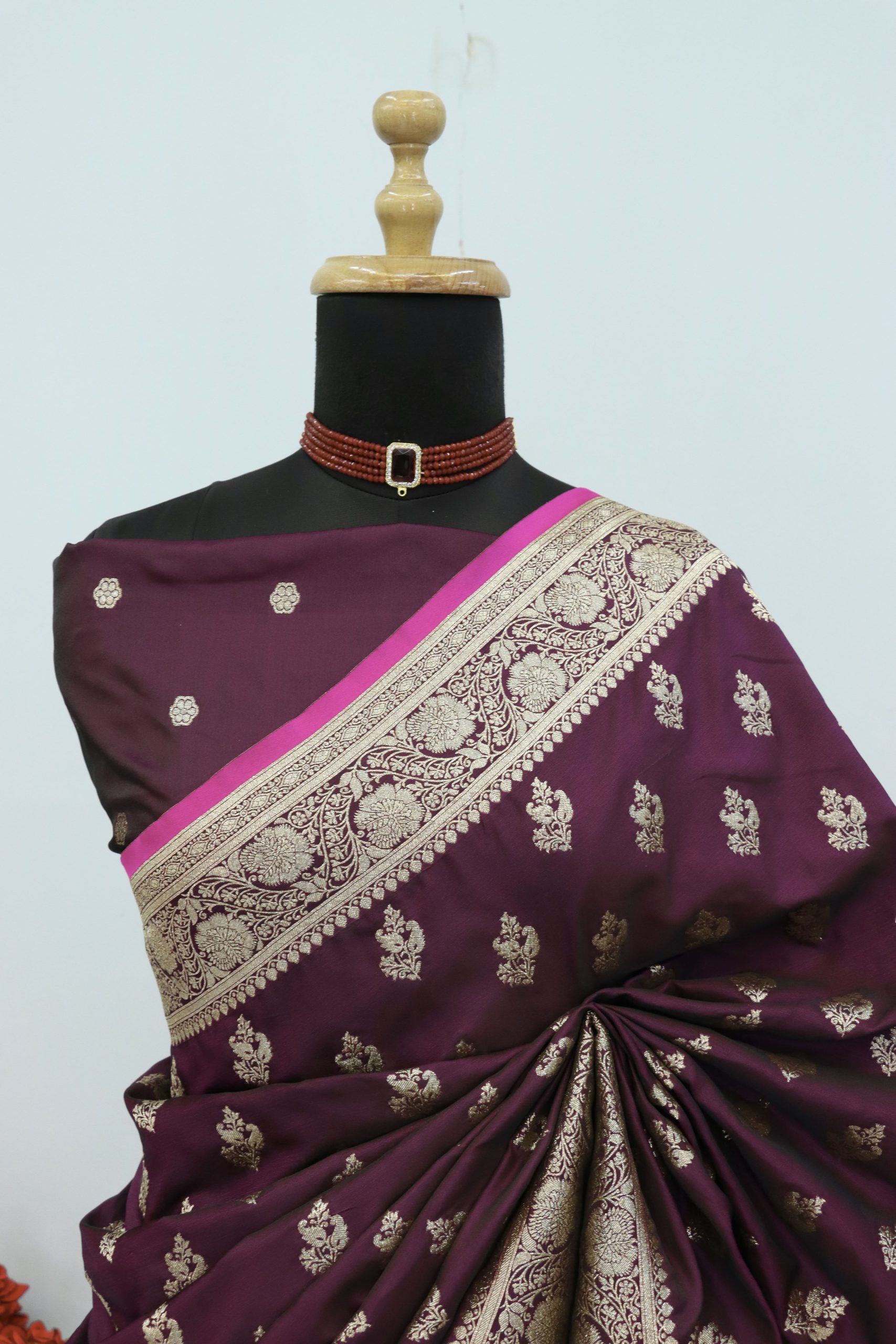 Wine Purple Banarasi Silk Saree