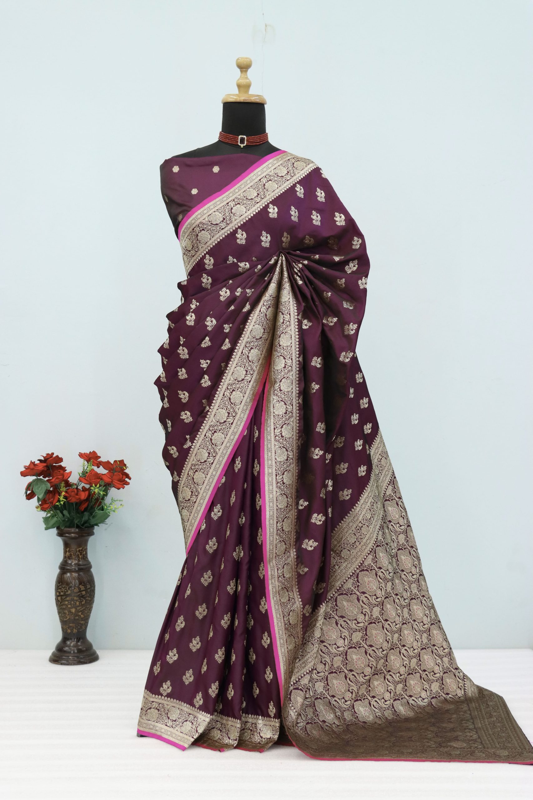 Wine Purple Banarasi Silk Saree