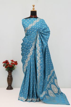 Teal Blue Banarasi Silk Saree