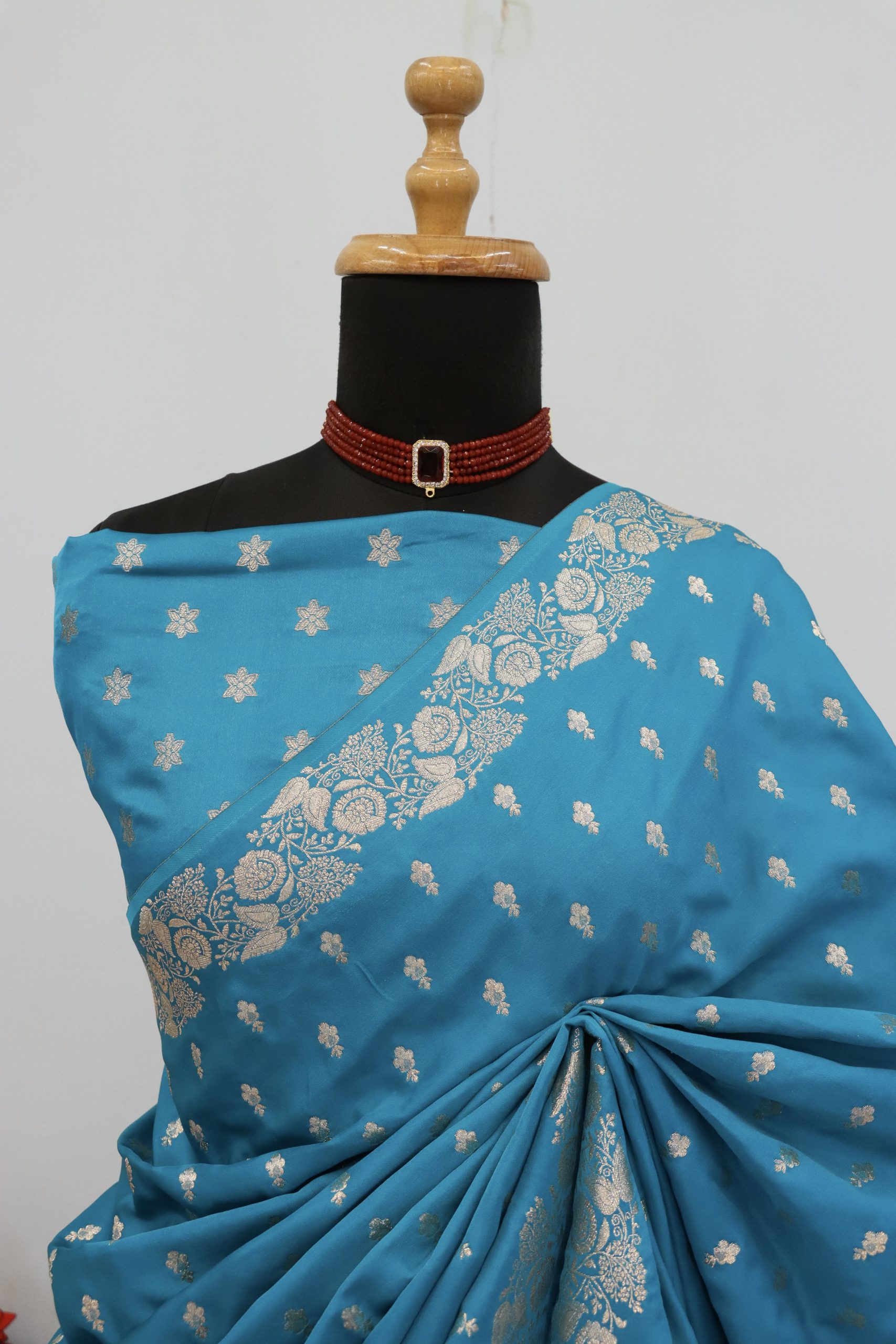 Teal Blue Banarasi Silk Saree