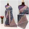 Grey & Purple Banarasi Silk Saree