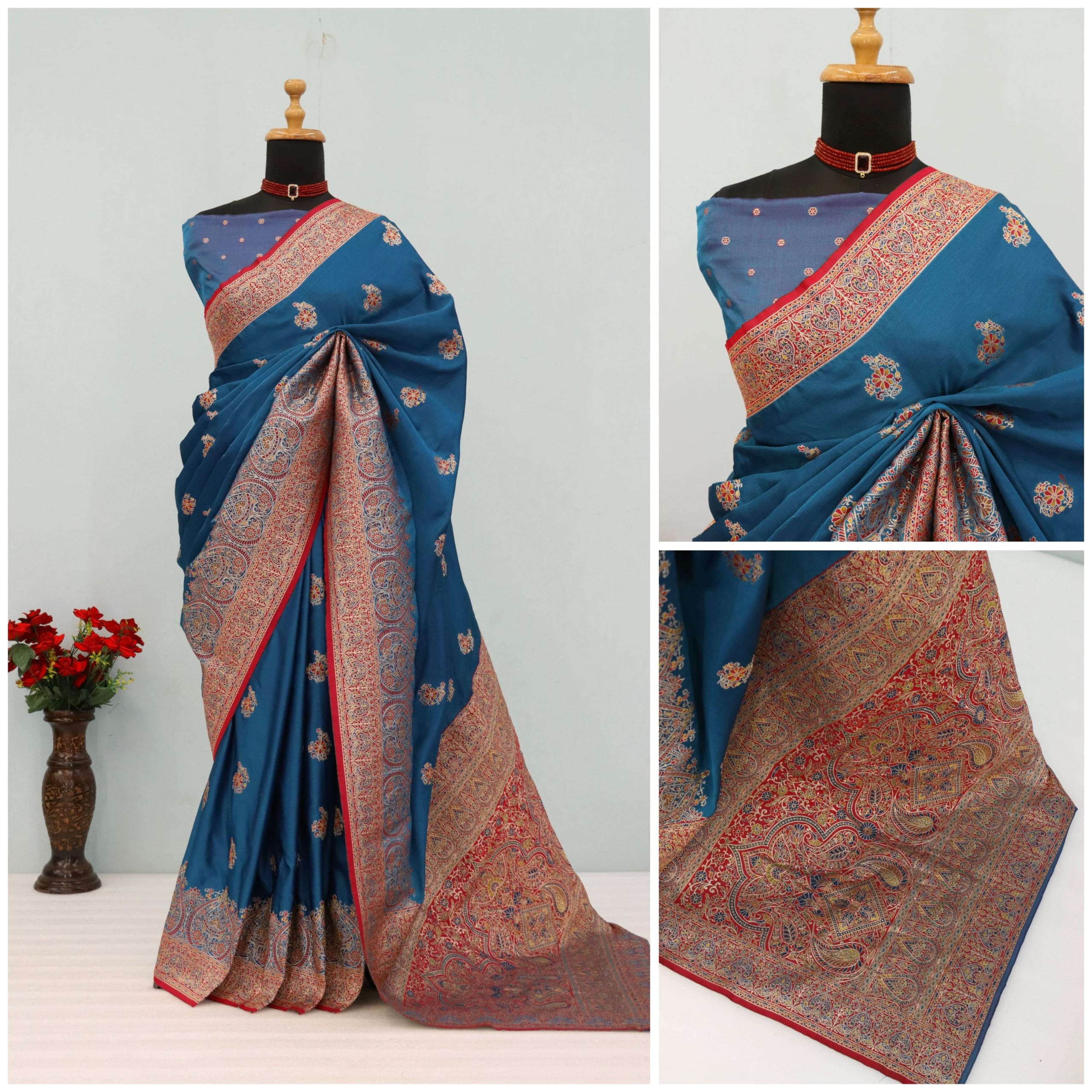Teal Blue Banarasi Silk Saree