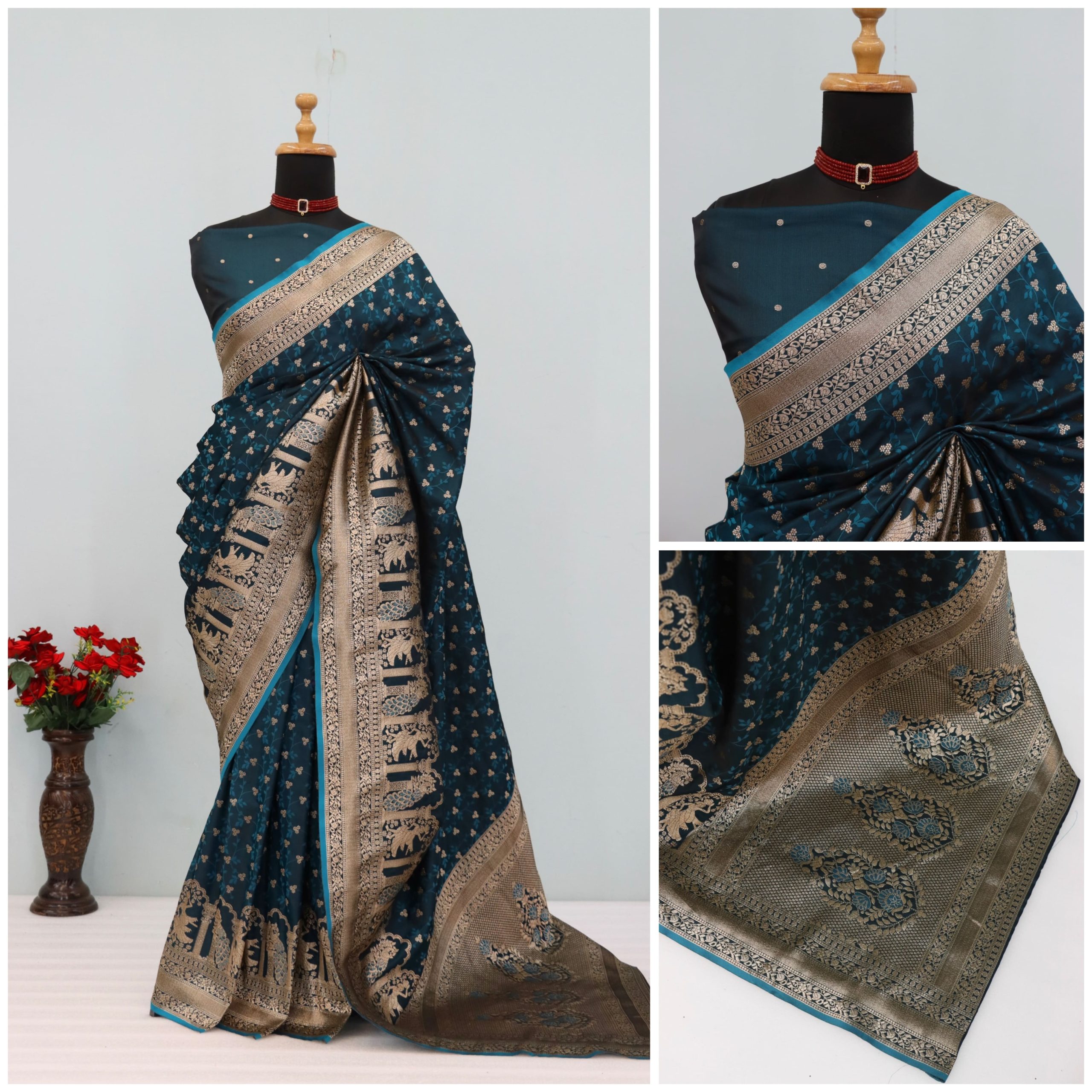 Dark Teal Banarasi Silk Saree